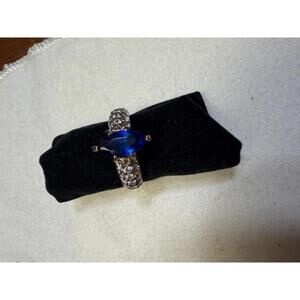 Stunning Marquise Blue Sapphire & CZ Sterling Silver Ring, size 10